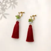 深紅色流蘇與歐若拉珠耳環