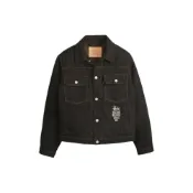 (店+)【STUSSY】A8326-0001 x Levi's 聯名款 SS24 Logo刺繡卡車司機牛仔外套 男女同款 黑色