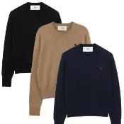 【AMI PARIS】Red Ami De Coeur 愛心A刺繡美麗諾羊毛圓領針織衫 毛衣-多色可選