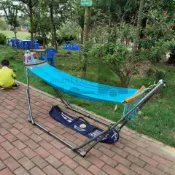 ⚡限時特價⚡越南吊床戶外秋千黑支架陽臺辦公室午休搖掎成人折疊網床方便吊床 優優百貨