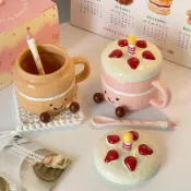 「楊 🌟 淘」熱賣可愛草莓蛋糕生日快樂儀式感陶瓷馬克杯子帶蓋勺女生送閨蜜禮物