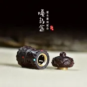🎄爆款熱銷🎄 六字轉經真言紫檀木石蓮花輪鏤空盒diy夜光文玩香囊配件掛車吊墜