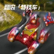漫威鋼鐵蜘蛛人站立旋轉特技五輪翻鬥車燈光輪電動遙控越野玩具車