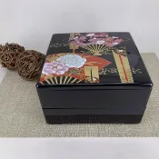 【松果購物】日本漆器6.5吋雙層果盒 扇牡丹