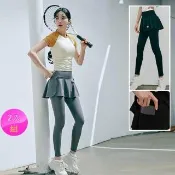 【BODYAIR】任2入 假兩件高包腰兩片式裙褲九分褲(瑜珈.運動.慢跑.透氣.舞蹈.運動褲)