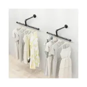 (店+)工業風衣架浮動式DIY壁掛式復古服裝桿多功能鐵藝水管衣帽架收納 ab