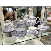 (店+)咖啡杯盤組 義大利進口 歐式古典風 花茶組 藍白色 青花瓷 下午茶組 15件組 花茶壺 奶精罐 糖罐 入厝 祝賀 禮品