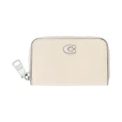 COACH C字Logo粉筆白荔枝紋拉鍊內雙層卡夾零錢包