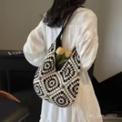 草編包 渡假風包包 泰國編織包 手提編織包 女生側背包 草編包包 新款夏季百搭新款單肩度假手工編織託特包包沙灘休閒草編大