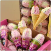 ✿欢乐时光✿棉花糖甜筒  冰淇淋棉花糖 甜筒雪糕 兒童零食 兒童禮物 糖果 網紅零食 懷舊兒童棉花冰淇淋