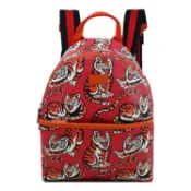【康是美官方網購】GUCCI 271327 皮標LOGO老虎印花休閒雙肩後背包.紅/橘邊