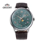 ORIENT 東方錶 SUN&MOON 日月相系列 經典機械錶 皮帶款 RA-AK0805E 綠色 - 41.5mm