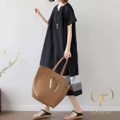 中大尺碼 舒適棉麻 韓系穿搭 A字遮肉 中長版 下擺拼接條紋 GOFO 短袖洋裝 夏季服飾 夏天服飾 女裝 女生