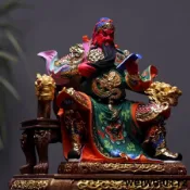 檜木精雕彩繪看書關聖帝君關公武財神關羽擺件家居裝飾實木工藝品9.3