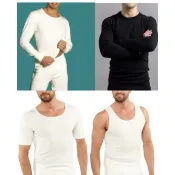 【正澳洲Thermo Fleece】100%美麗諾純羊毛男生白色黑色厚款平織,超薄絲光長.短.無袖衛生衣/衛生褲可機洗
