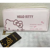 正版﹝Sanrio﹞授權※Hello Kitty凱蒂貓※淺粉色【Kitty大臉刺繡圖案】仿皮革拉鍊式長夾