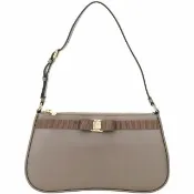 【Salvatore Ferragamo】VARA 羅緞蝴蝶結飾牛皮肩背腋下包(灰棕色)(SF 義大利精品 菲拉格慕)