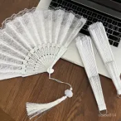  貴·真的好值📣手扇 折扇 復古扇 折扇 折疊扇子 新款中式複古黑色蕾絲折扇jk洛麗塔漢服旂袍扇子流蘇古風拍照道具 UF