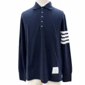 【DOKODEMO】成色極佳 ▼ THOM BROWNE ブラウン MJP137B-07976-415 經典款 2003 四條紋 Polo 衫，100% 純棉長袖 Polo 衫，深海軍藍，0 碼，意大利製造，正品男士