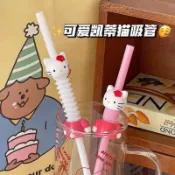 【桃園出貨】新店優惠🌸熱銷 吸管 可愛HelloKitty飲料管可重複使用可伸縮彎曲奶茶塑料玻璃杯吸管