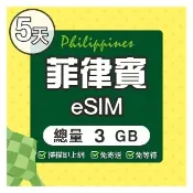【環亞電訊】eSIM菲律賓05天總量3GB(eSIM 24H自動發貨 免等待免換卡  菲律賓上網 宿霧網卡 菲律賓網卡)