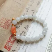 9mm天然和田玉 /和闐玉 煙紫玉 南紅貔貅設計單圈手串s
