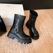 【時尚🎀質感】新品🔥英倫風皮帶扣馬丁靴女平底真皮2026春秋季新款百搭套筒短筒短靴子 百搭女靴