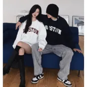 【CHING'S實拍】現貨 BOSTON字母內刷毛長袖大學TEE 3色 M-XL 寬鬆 T恤 圓領 厚磅 長袖T 百搭