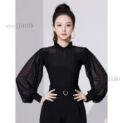 🎉可開發票🎉拉丁舞上衣女新款長袖舞蹈成人練功服摩登舞國標舞衣演出服交誼舞