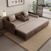不二選 沙發組合 實木沙發別墅沙發組合 公司貨 免運 熱銷 速發 附發票 胡桃木木實木羅漢床小戶型現代簡約推拉帶儲物客廳木質家具 支持訂製