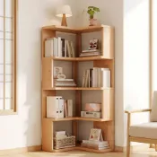 (店+)【DW優選家具】日系全純實木轉角書櫃 轉角置物架 實木收納櫃 L型角落收納櫃 落地多層展示架 隙縫置物架 書架 儲物櫃