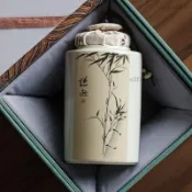 茶葉罐 茶罐 茶倉 儲茶罐 茶葉收納罐 存茶罐子 儲存罐 中式草木灰手繪梅蘭竹菊密封茶葉罐國風儲茶罐復古便攜小茶倉防潮