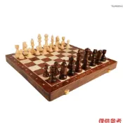 Winn 木製棋盤套裝 15 英寸國際象棋遊戲可折疊棋盤,帶手工棋子和兒童成人儲物槽