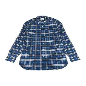 【BURBERRY 巴寶莉】BURBERRY內裡黑字LOGO棉質格紋7鈕釦長袖扣領襯衫(男款/藍)