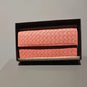 BOTTEGA VENETA BV 經典編織皮革藕粉色長夾