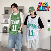 【JES】 韓國 美式 街頭 滑感 球衣 BOSTON 11 撞色 滾邊 親膚 透氣 潮流 百搭 情侶 無袖 運動 背心