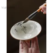 🎉可開發票#草木灰水墨竹斗笠杯單杯陶瓷家用喝茶杯子主人杯品茗杯功夫泡茶具