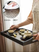 銀聯網日用品生活館 異麗木質藤編托盤泰國實木長方形竹大茶盤家用復古中式茶杯茶托盤