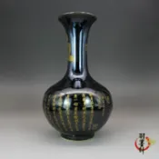 協貿國際日用品生活8館 古玩瓷器收藏 烏金釉 描金波羅蜜多心經 花瓶 古董陶瓷仿古擺件