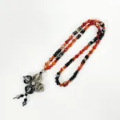 (店+)【御古齋】天然 九頁岩瑪瑙 十字金剛杵 帶眼天珠 瑪瑙珠鍊 改善磁場 提升正能量 佛教聖物 避邪鎮煞 附盒 123001
