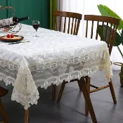 新作部屋 歐式蕾絲刺繡圖騰花卉寬邊防水長桌巾/餐桌桌巾(130*180cm)