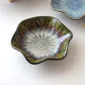 【Just Home】復古花邊陶瓷5.5吋荷口盤-水墨綠(日式碗盤 小碟子 5.5吋 調味碟 小菜盤 窯變系列)