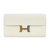 【康是美官方網購】Hermes 愛馬仕 Constance TO GO 鱷魚/蜥蜴皮革扣長夾/斜背兩用包(Z刻/白色/銀釦)_廠商直送