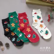 AHUA阿華有事嗎 滿版微金蔥薑餅人與聖誕樹禮物中筒襪 K2247 正韓襪子 百搭純棉襪 韓妞必備 少女襪 聖誕襪