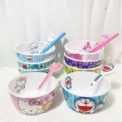 💖台灣出貨💖兒童餐具套裝防摔防燙寶寶專用吃飯碗可愛幼兒園勺筷 兒童餐具 兒童碗 三色碗 輔食碗 手柄飯碗 餐碗