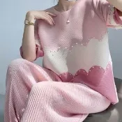 【巴黎精品】現貨+預購 三宅風皺褶衣服褶皺上衣高級摺衣彈力女裝顯瘦折衣大碼(五分袖釘珠寬鬆女T恤a1jb2)