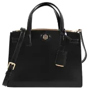【TORY BURCH】Robinson 附吊飾漆面皮革手提包三層包托特包(黑)