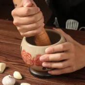 冰裂搗蒜器家用手工陶瓷蒜臼子壓蒜泥擂辣椒擂鉢研磨搗碎器搗藥罐  搗碎器 研磨缽 搗蒜器 杵臼 搗碎壓泥 搗盅 手動蒜泥器