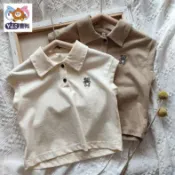 嬰尚純棉兒童翻領POLO衫 夏季無袖刺繡背心 洋氣可愛男女童T恤 經典百搭幼兒上衣