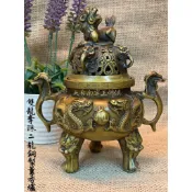 雙色 吸睛新品 現貨在台灣快速出貨 銅製雙龍奪珠天狗爐 銅爐 淨香爐 薰香爐 新府城宴王風水藝品佛具 擺宴 送禮 陣頭